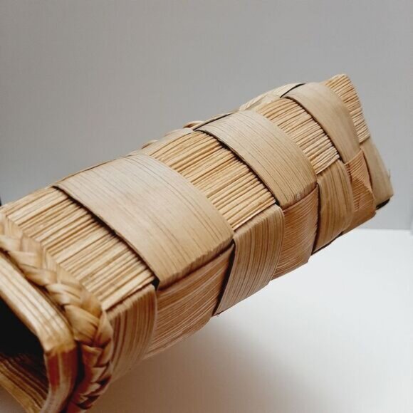 Vintage Hand Made Wide Woven Leaf Large Beach Tote Summer Bag Rope Handle Beige - Picture 12 of 15